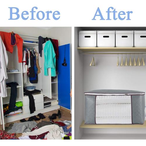 combocube 3Pcs Zippered Storage Bag for Closet King Comforter, pillow, quilt, bedding, Clothes, Blanket Organizers with Large Clear Window & Carry Handles Space Saver