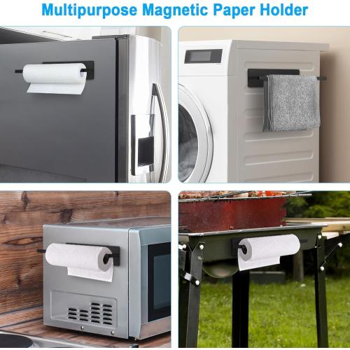 Paper Towel Holder, Magnetic Paper Towel Holder for Fridge, Toilet Paper Roll Holder Magnet Towel Rack Wall Mount Fridge Organizer for Paper Towels Rolls Bathroom Pantry RV Kitchen Storage