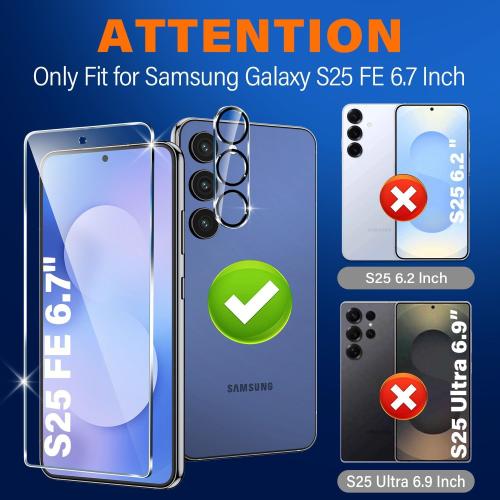 firtstnow 3 Pack for Samsung Galaxy S25 FE Screen Protector Tempered Glass   3 Pack Camera Lens Protector, Military Grade Shatterproof, 9H Hardness, Fingerprint Unlock, Case Friendly 6.7 Inch