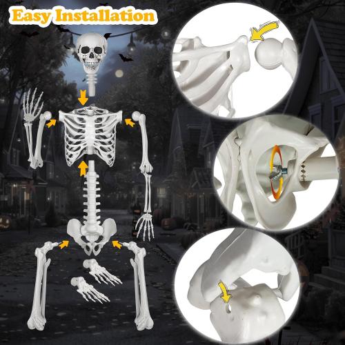 7.9ft Halloween Giant Skeleton, Tall Outdoor Skeleton with Full Body Posable Joints, Scary Plastic Large Skeleton for Halloween Haunted House Spooky Scene Decorations