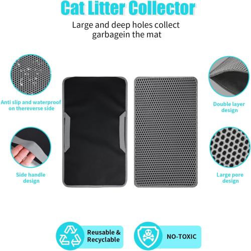 Cat Litter Mat, Kitty Litter Collector, Double Layered Honeycomb Design Waterproof, Anti Urine, Anti Slip, Easy to Clean, Limit Garbage (30x24, Grey)