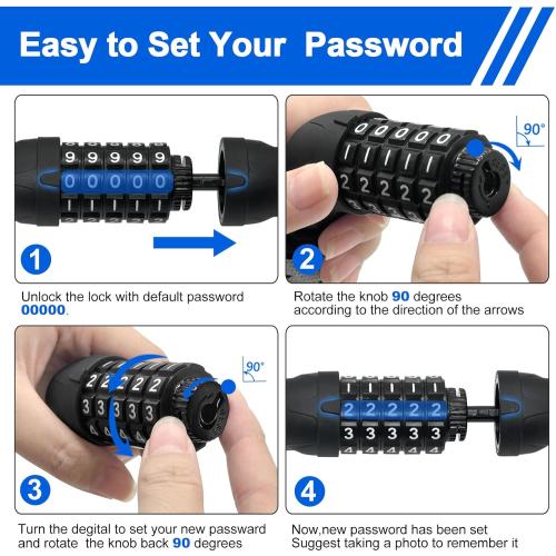 NDakter Bike Lock, 5 Digit Combination Heavy Duty Anti Theft Bicycle Chain Lock, 2.62/3.2/4.27/5/6Ft Long, High Security Resettable, Suitable for Bike, Scooter, Door, Gate, Fence-4/6mm Thick