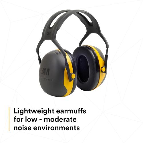 3M PELTOR Hearing Protection Earmuffs, X Series X2A, Over the Head Headband, NRR 24 dB, Pack of 1, Construction, Manufacturing, Maintenance, Automotive, Woodworking, Black/Yellow