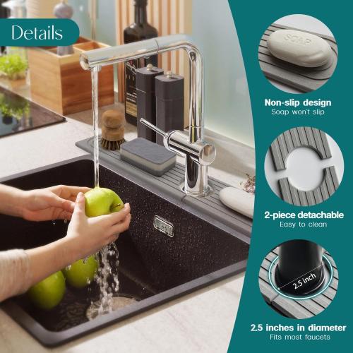 Eormoe Kitchen Sink Faucet Mat - 15.7in Diatomite Sink Protectors for Kitchen Sink, Stone Sink Splash Guard for Kitchen Counter Sink Accessories (Grey, 15.7'' x 3.9'')