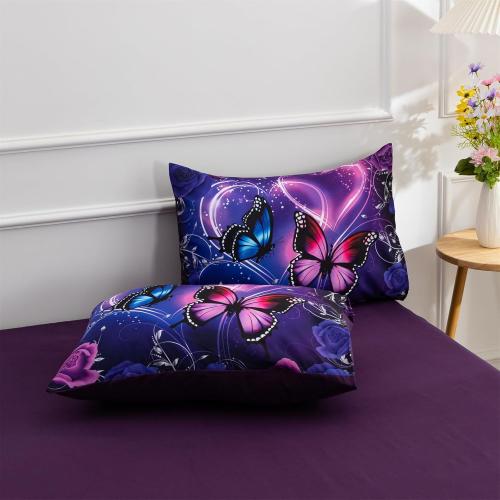 A Nice Night Purple Galaxy Butterfly 6pc Bedding Girls Comforter Sets,Full