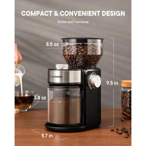 SHARDOR Electric Burr Coffee Grinder 2.0, Automatic Coffee Bean Grinder for Home Use, Adjustable Burr Mill with 16 Precise Settings for Espresso & French Press, Glossy Black
