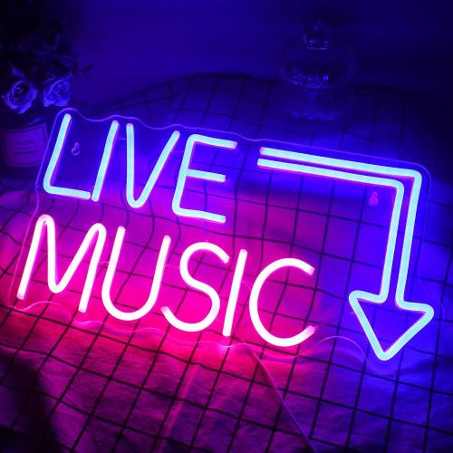 Color Blue and pink Live Music Neon Sign LED Neon Sign Large Blue and Pink Words for Music Studio USB Powered Switch for Wall Decor Beer,Bar,Music Studio,Bedroom,Party,Club