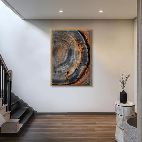 IBHJSART Framed Tree Ring Canvas Wall Art Vintage Colorful Wood Stump Painting Prints Modern Minimalist Pictures Neutral Nature Rustic Farmhouse Decor Living Room Bedroom Bathroom Office 12x16 Natural Framed