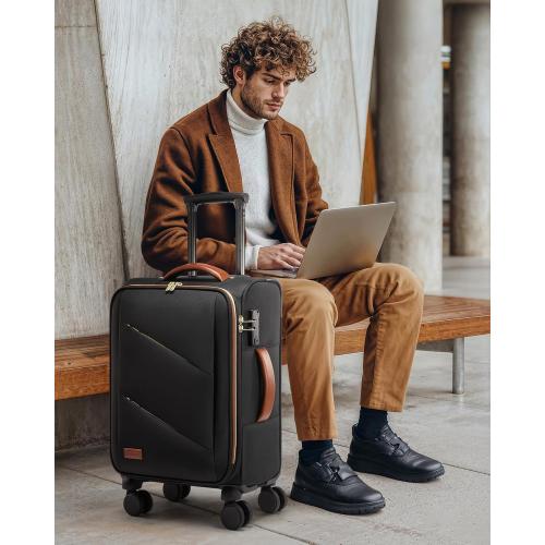 LOVEVOOK Carry On Luggage 22x14x9 Airline Approved, 20 Inch Softside Black Suitcases with Wheels, Lightweight Spinner Carry on Suitcase with TSA Lock, Water-Resistant Large Capacity Luggage for Men