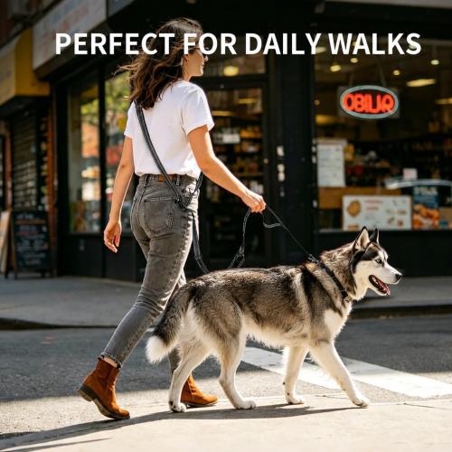 Hands Free Dog Leash by Kazazoo, Adjustable 5.8-8.5FT Waist & Crossbody Leash with Quick Off Buckle, Reflective Stitches for Walking, Jogging,Medium to Large Dogs M Size Black