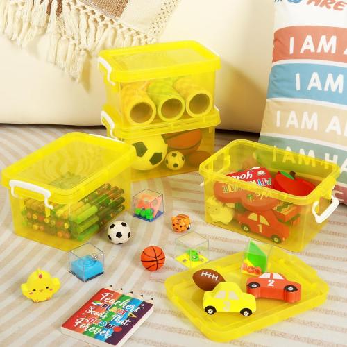 6 Pack 4 Quart Colorful Plastic Storage Bins with Lids Stackable Storage Bins with Latching Lids Handle Clear Colored Storage Organizer Bins for Home Office Pantry Containers(Yellow)