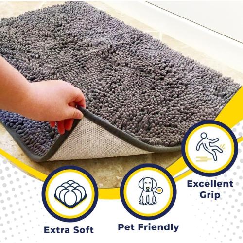 Muddy Mat® | Super Absorbent Door Mat Indoor, Microfiber Quick Dry Chenille Entryway Rug, Non-Slip Front Door Mat, Indoor Mats for Entryway, Machine Washable Pet Rug, Grey Large