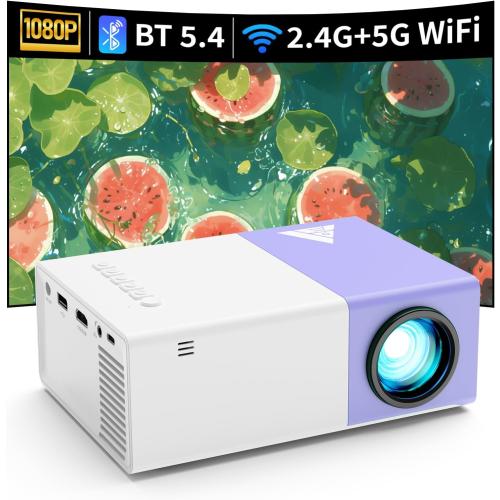 Mini Projector with WiFi - Portable 1080P HD Movie Projectors, Outdoor Compatible with Phone/Tablet/Laptop/TV Stick- Purple White
