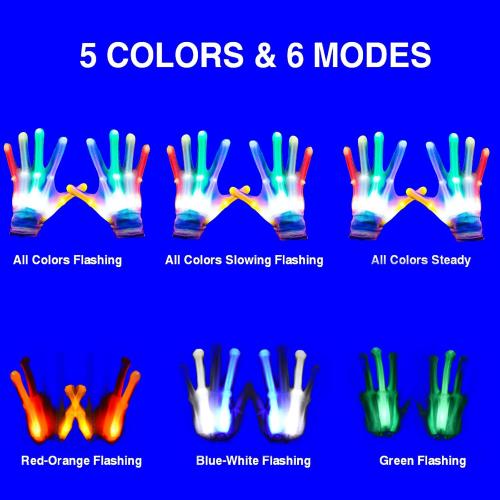 LED Gloves for Kids, Teens & Adults - Finger Light Gloves with 5 Colors/6 Modes - Perfect for 9-12 Year Old Boys & Girls - Ideal for Halloween & Christmas Parties