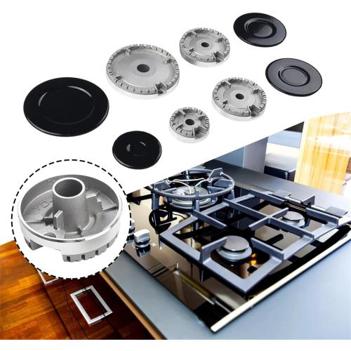 8 PCS Gas Stove Burner Caps Set, Universal Replacement for Most Gas Stoves 1 Large, 1 Small, 2 Middle Sizes Durable Flame Crown Covers for Oven Hobs