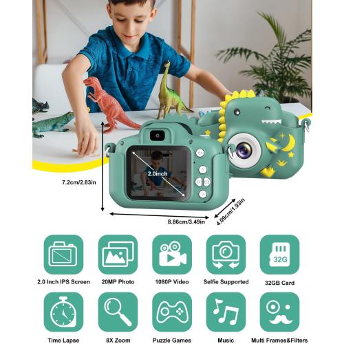 Kids Camera, Toddler Camera for Boys Girls, Toys Gifts for Christmas Birthday Boys Girls Kids 3-9 Year Old Digital Video Camera with 32GB TF Card