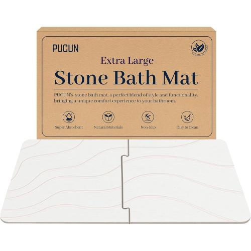 32 * 20 Stone Bath Mat Large Diatomaceous Earth Non-Slip Stone Shower Mat,Diatomite Bath Mat for Bathroom Floor -Super Absorbent,Natural, Easy to Clean(White)