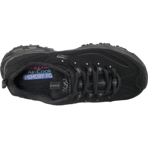 Size 6 color Black Skechers Women's D'Lites-Play on Fashion Sneaker