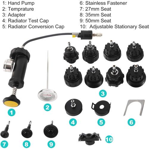 Color Black 18pcs Universal Radiator Pressure Tester Vacuum Pump Type Cooling System Kit