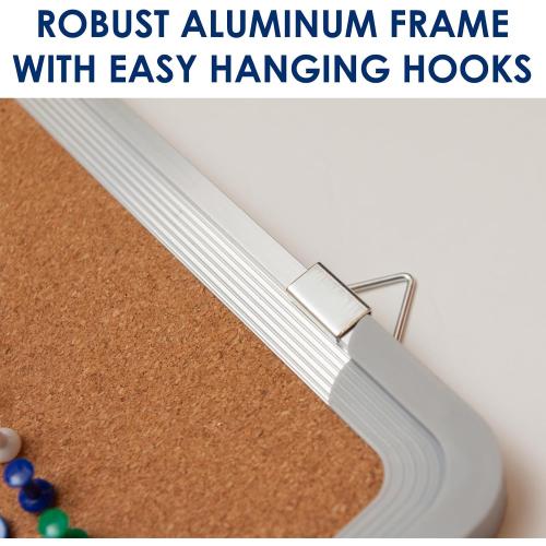 Cork Board 24x18 in, Framed Wall Hanging Bulletin Board with 10 Thumb Tacks | Thumb Tack Board, Pin Board for Wall, Corkboard Message Memo Notice Board with Hooks for Home, Office, Desk and Cubicle