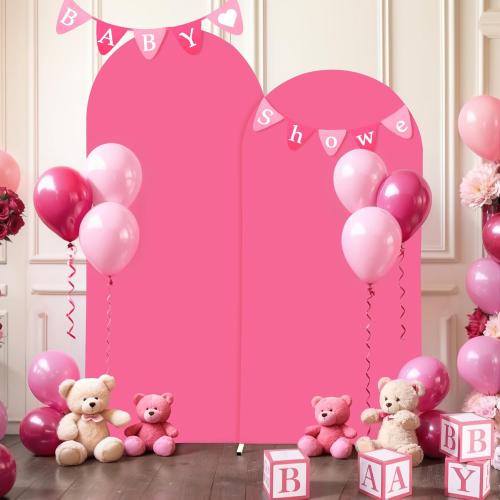 Hot Pink Arch Cover, 6FT Spandex Fitted Wedding Arch Stand Covers Round Top Chiara Backdrop Cover for Birthday Party Ceremony Banquet Decoration
