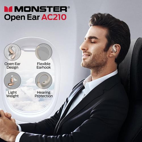 Color Pink Monster Open Ear AC210 Headphones, Bluetooth 5.4 Earphones Stereo Sound, Wireless Headphones 30 Hours Playback, Type-C Charging, HD Clear Calls, Touch Control, IPX5 Waterproof Open Ear Earbuds,