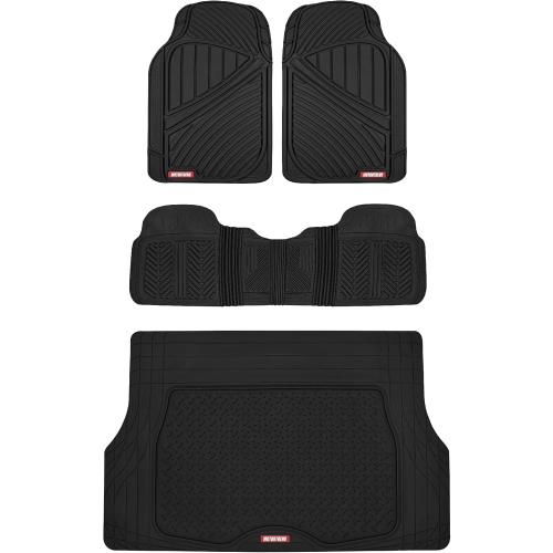 Motor Trend FlexTough Performance All Weather Rubber Car Mats with Cargo Liner - Full Set Front & Rear Floor Mats for Cars Truck SUV, Automotive Floor Mats (Black)