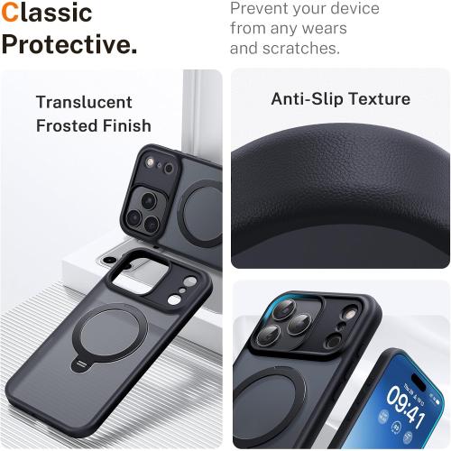 for iPhone 17 Pro Case: with 360° Spin Magnetic Stand, Camera Control Button, Fit for MagSafe, Military Drop Protection, Protective Slim Phone Cover for 17Pro with Ring Kickstand, 6.3, Black