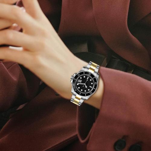Miltat Stainless Steel Curved Solid End Tapered Watch Band, 20mm Watch Bands Metal Watch Strap Bracelet Deployment Double FlipLock Buckle Silver Black Silver Gold