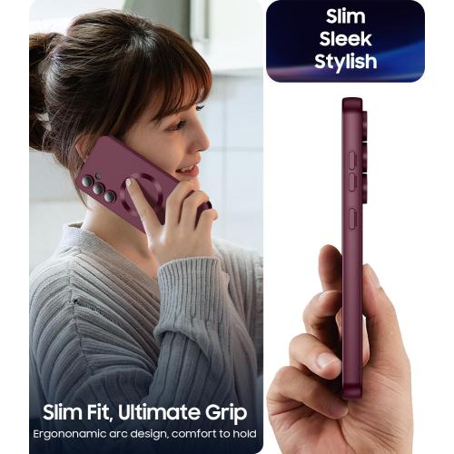 Magnetic for Samsung Galaxy S25 Plus Case [Compatible with MagSafe][Built-in Camera Lens Protector] Slim Soft Silicone Bumper Shockproof Metallic Luster Phone Shell (Burgundy)