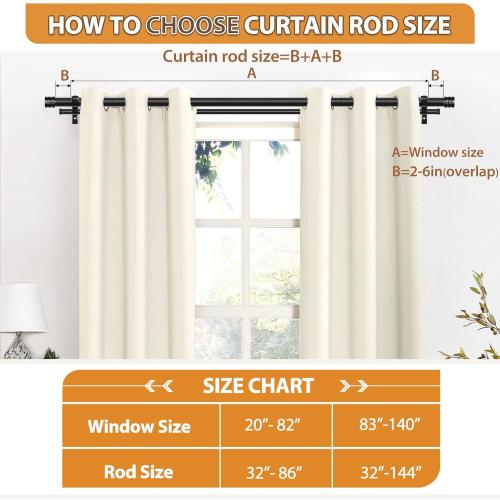 TONIAL1 Inch Double Curtain Rods for Windows 66 to 120 Inches, Heavy Duty Decorative Drapery Rod 32 to 144 Inches with Classic Cap Finial, Black