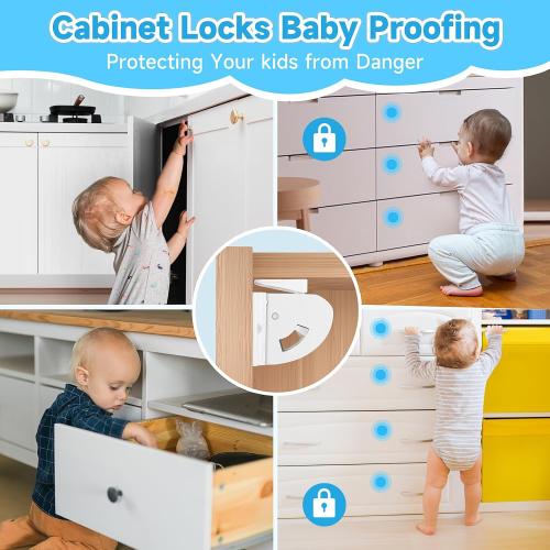 4 Pack Magnetic Cabinet Locks for Child Safety, Drawer Locks Baby Proofing | Magnetic Door Safety Locks for Cabinets and Drawers, Easy Installation No Tools Required (10 Pack and 2 Keys)