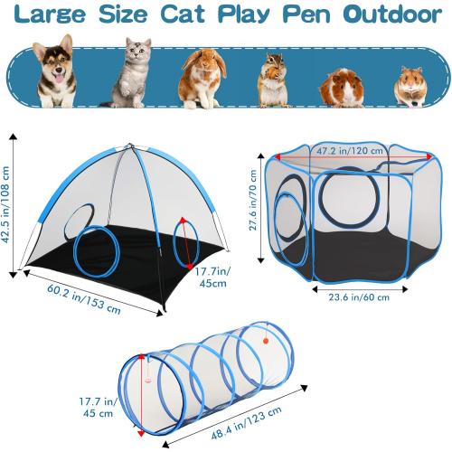 Outdoor Cat Enclosure, 3-in-1 Catio Outdoor Cat Enclosure with Tunnel for Outside and Indoor, Cat Tent Portable Catio Pet Playpen with Storage Bag for Kitty and Small Animals