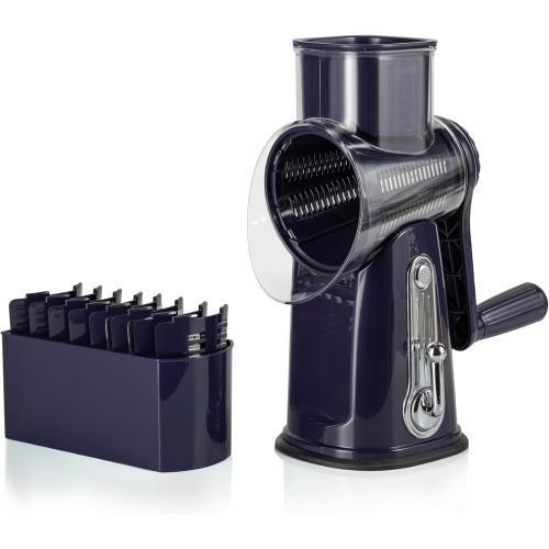 5-in-1 Rotary Cheese Grater with Handle – Stainless Steel Blades, Vegetable Slicer & Shredder, Nut Grinder, Carrot & Cabbage Grater, Easy-to-Clean Kitchen Tool (Purple)