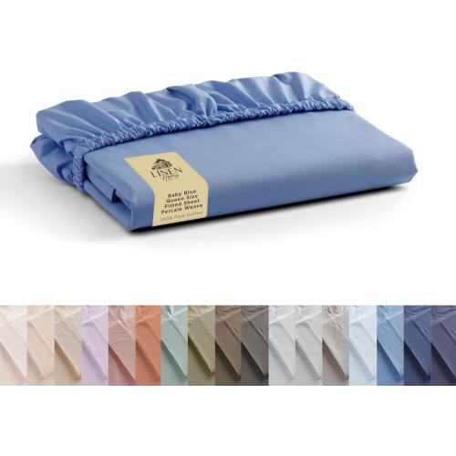 100% Cotton Percale Weave Fitted Sheet, Queen Size, Baby Blue, 1 Deep Pocket Fitted Sheet, Fits Mattress Upto 16 Crisp and Cool Strong Bed Linen, 60X80 15