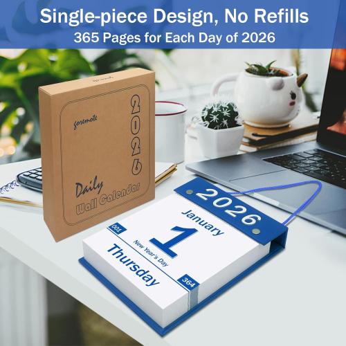 2026 Daily Wall Calendar, Page per Day with Large Print Dates, 365 Day Tear off Wall Calendar for Seniors Gift Home Office School Dorms, 8.5 x 6, Tear Away Calendars with Hanging String, Blue