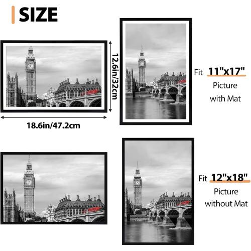 Fixwal 12x18 Picture Frame Set of 6 with Plastic Cover, PVC, Black | Shatter Resistant Plastic Cover, Thin Border and Light Weight，Wall Decor