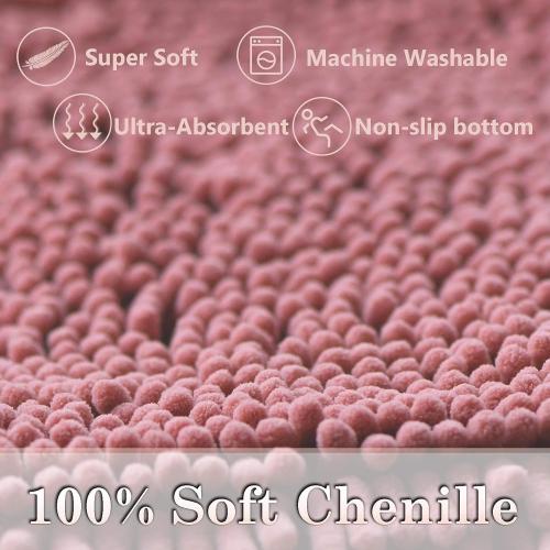 RUN HELIX Bathroom Rugs Sets 2 Piece Thick Absorbent Chenille Bath Rug Set Non Slip, Soft Shaggy Bath Room Floor Mats for Bathroom, Machine Washable, Misty Rose