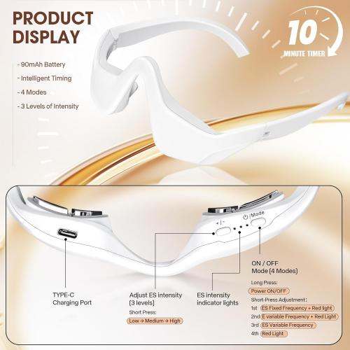 Under Eye Red Light Therapy Massager Glasses, Eye Massager with 2 Modes,Eye Massager for Eye Bags Dark Circles Puffiness Wrinkles Fine Lines