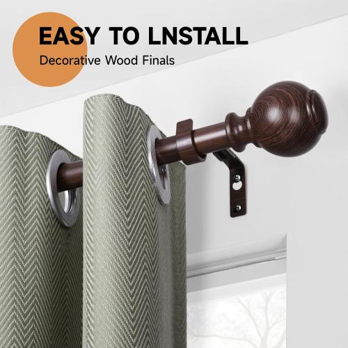 Wood Curtain Rods for Windows 28 to 48 Inches,1 inch Heavy Duty Window Curtain Rods with Imitation Wood Grain Finials,Decorative Drapery Rods Adjustable, 28-58(2.3-4.8ft), Bronze Wood