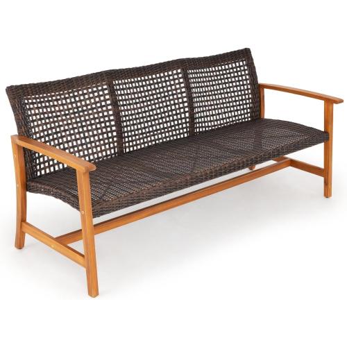 IDZO  3 Seater Patio Couch  Wicker, Teak Finish Furniture Set, Trinite Brown