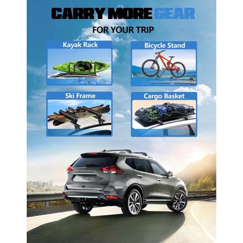 FengYu 300lb Lockable Roof Rack Cross Bars Compatible with Nissan Rogue 2014-2020 (with Raised Side Rails), Heavy Duty Aluminum Roof Rails Crossbars Cargo Bars Canoe Rooftop Black Carrier Luggage