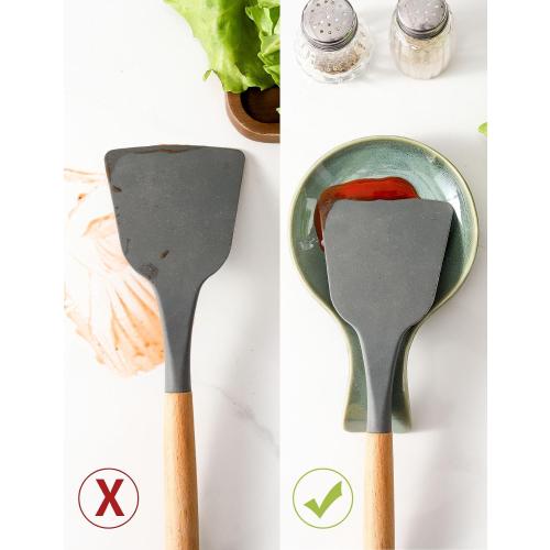 Spoon Rest for Kitchen, Ceramic Spoon Holder for Kitchen Counter, Cooking Spoon Holder, Farmhouse Cooking Utensil Holder for Spoons, Ladles, Spatula, Teal Green