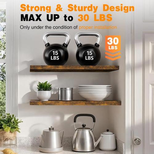 Rustic Brown 2 pack 48 BAYKA Floating Shelves, 48 inches Long Wall Mounted Rustic Wood Shelves for Bathroom, Bedroom, Living Room, Kitchen, Office, Hanging Shelf for Books/Storage/Decor(Rustic Brown,Set of 2)