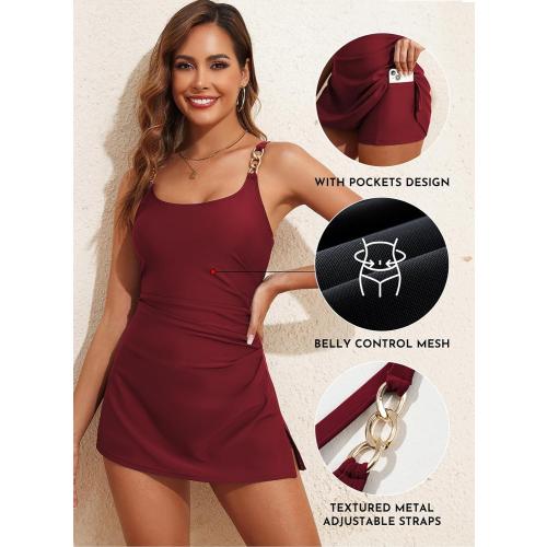 Size M Aleumdr One Piece Swimsuits Women Swim Dress Skirted Tummy Control Bathing Suit Modest Swimwear with Pockets