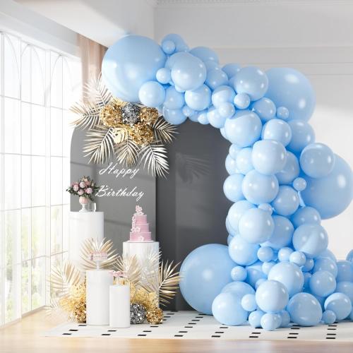 130pcs Light Blue Balloons Garlands Kit, 18 12 10 5 Different Sizes Pack Blue Latex Balloon Arch for Birthday Baby Shower Wedding Gender Reveal Party Decorations(With 2 Ribbons)