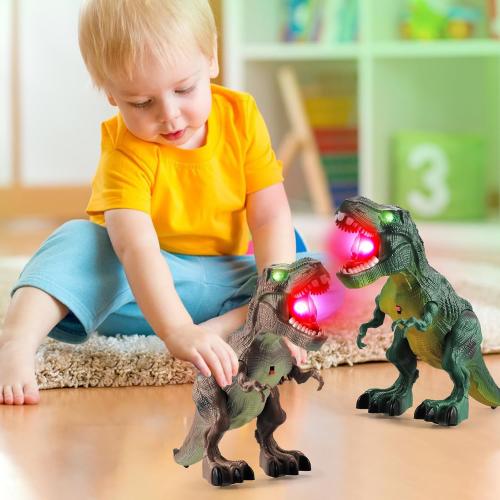 2 Pack Dinosaur Toys, Electric Walking Dinosaurs Toys for Kids 3-5 5-7 with LED Lights & Sounds & Roaring, Robot Dinosaur Figures for Boys Girls Party Favors & Birthday Gifts