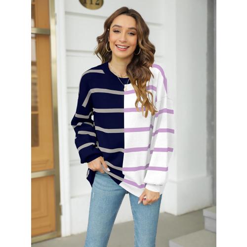 Soze L...Fisoew Womens Striped Pullover Sweater Crew Neck Long Sleeve Knitted Color Block Casual Loose Lightweight Sweaters for Women