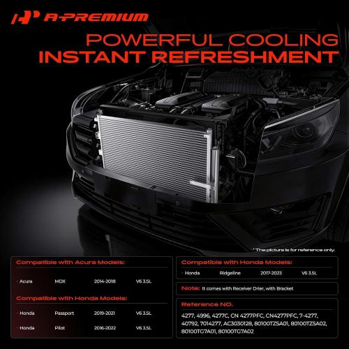 A-Premium Air Conditioning A/C Condenser Compatible with Acura MDX 2014-2018 & Honda Pilot 2016-2022, Passport 2019-2021, Ridgeline 2017-2023, V6 3.5L