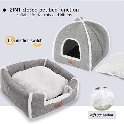 Cat Beds for Indoor Cats-Cat Bed Cave House Tent for Kittens and Small Pets with Washable Cushioned,Soft and Warm Indoor House, Grey, 15 inches